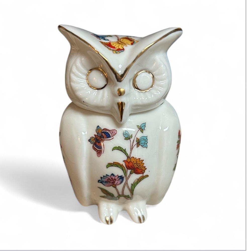 Ardco Owl Box Porcelain Figurine Floral Butterfly Motif Cottagecore Farmhouse